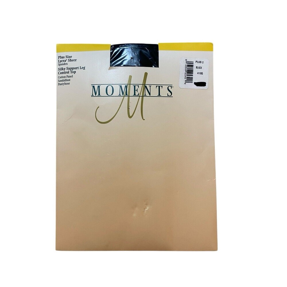 Moments Sheer Control Top Pantyhose Plus 2 Black Support Leg Sandalfoot USA New